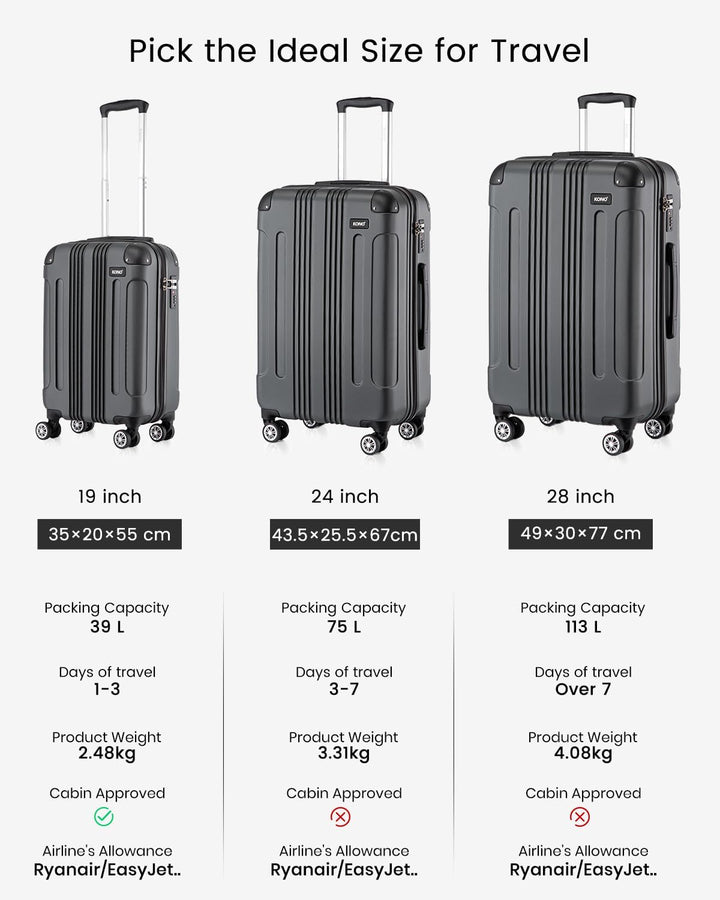 KONO 65cm Koffer Mittelgross Hartschale Trolley Rollkoffer Reisekoffer mit 4 Rollen 65x42x26cm (Koff