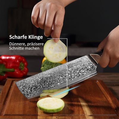 PAUDIN 3-tlg Küchenmesser Set, Damastmesser Set aus 67 Schichten VG10 Damaststahl mit G10 Griff – Ch