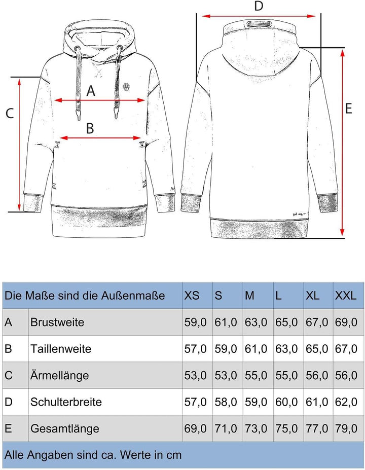 Navahoo Damen Sweatshirt Kapuzenpullover Oversize Long Hoodie Silberengelchen S-XXL S Schwarz, S Sch