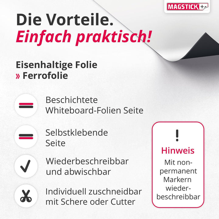 3er Set Ferrofolie Whiteboard-Folie selbstklebend I DIN A4 I flexibel beschreibbar abwischbar I Haft