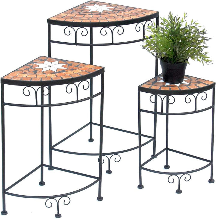 DanDiBo Blumenhocker Merano Mosaik 3er Set 12013 Blumenständer 42, 52 und 62 cm Eckregal