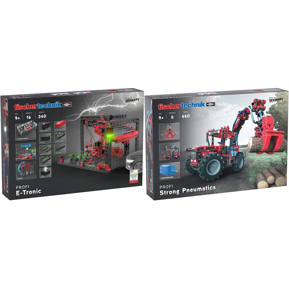 fischertechnik 559883 PROFI E-tronic – ab 9 Jahren &amp; 559876 PROFI Strong Pneumatics – Bausatz für Ki