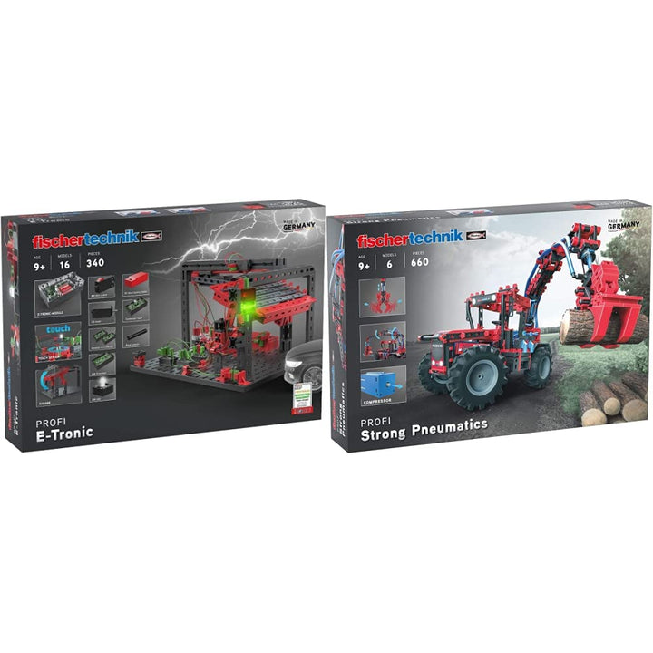 fischertechnik 559883 PROFI E-tronic – ab 9 Jahren &amp; 559876 PROFI Strong Pneumatics – Bausatz für Ki