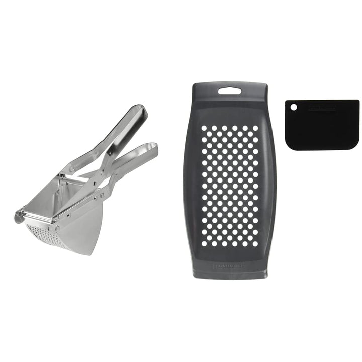 Fackelmann 45450 Kartoffelpresse, (Farbe: Silber), Menge: 1 Stück & Spätzlereibe mit Teigschaber, Sp