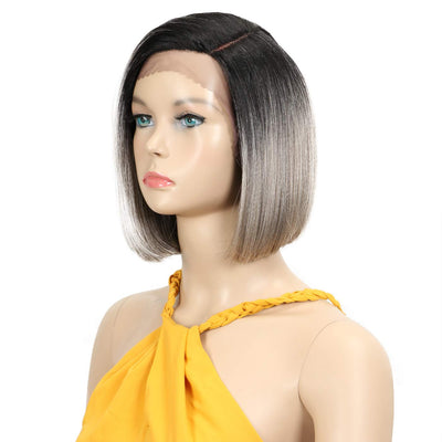 Début Lace Front Perücke für schwarze Damen Bob Perücke für weisse Damen Kunsthaar 24 cm 120g Grau G