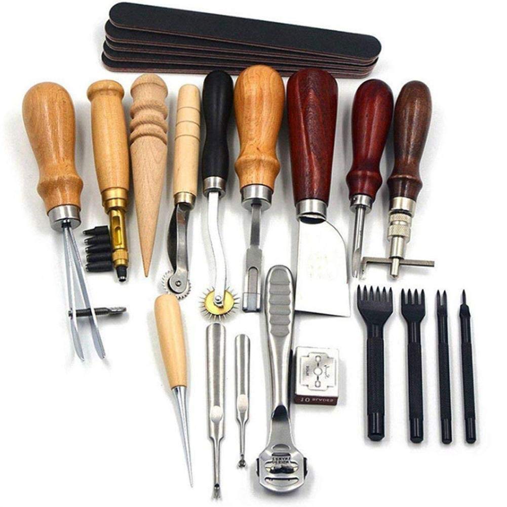 Fydun Leder Nähwerkzeuge 19pcs Leder Werkzeug Set DIY Leder Handwerk Stitching Carving für Teppiche