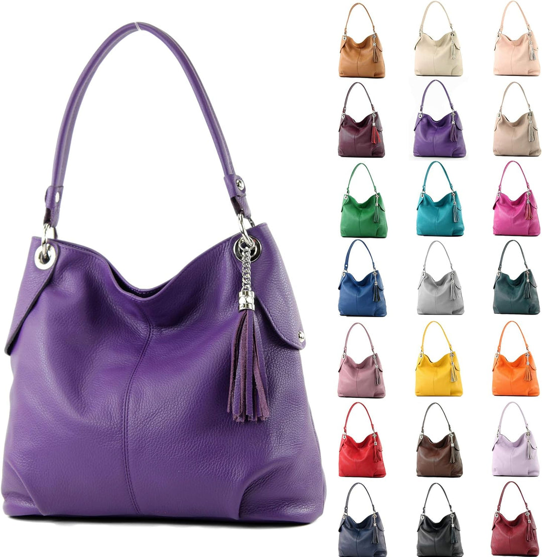 modamoda de T185 Damen Leder Schultertasche, handmade in Italy Gold-metallic, Gold-metallic