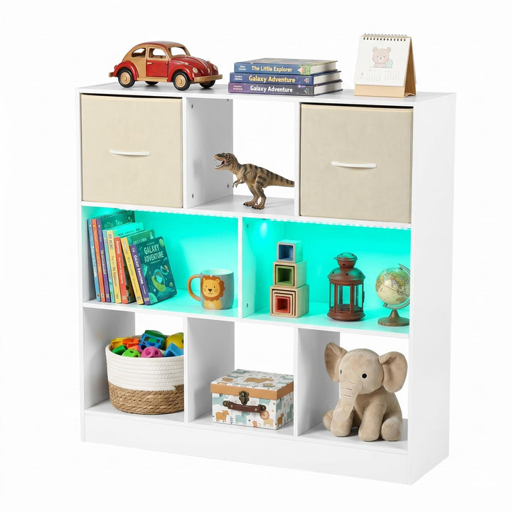 Kinderregal Spielzeugregal mit Boxen,8 Fächern,LED,Kinderzimmer Regal Kinder Bücherregal mit Kinderk