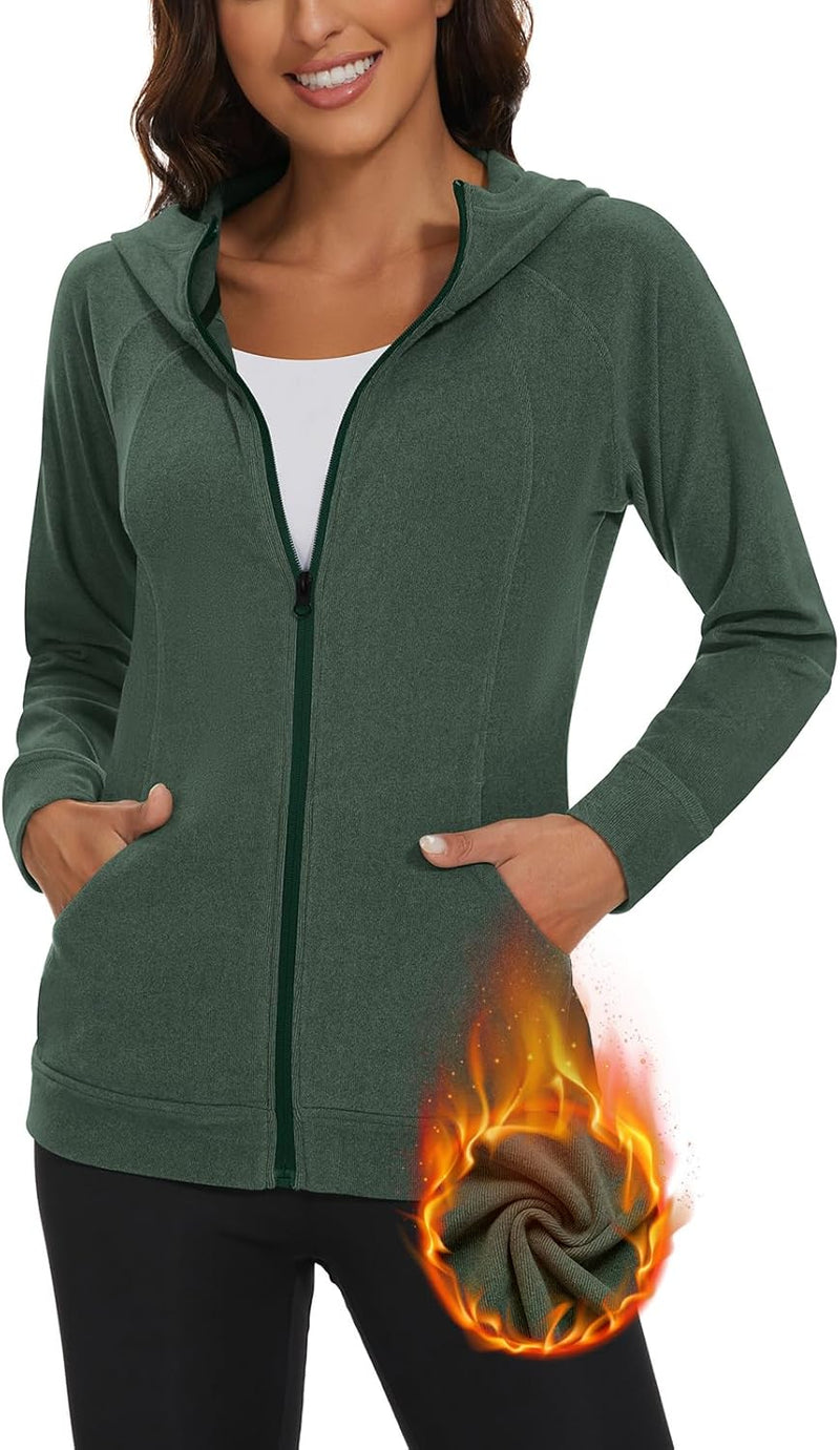 Soneven Damen Fleecejacke,Sweatjacke Mit Kapuze Mit Fleece Reissverschluss Hoodie Kapuzenjacke Langa