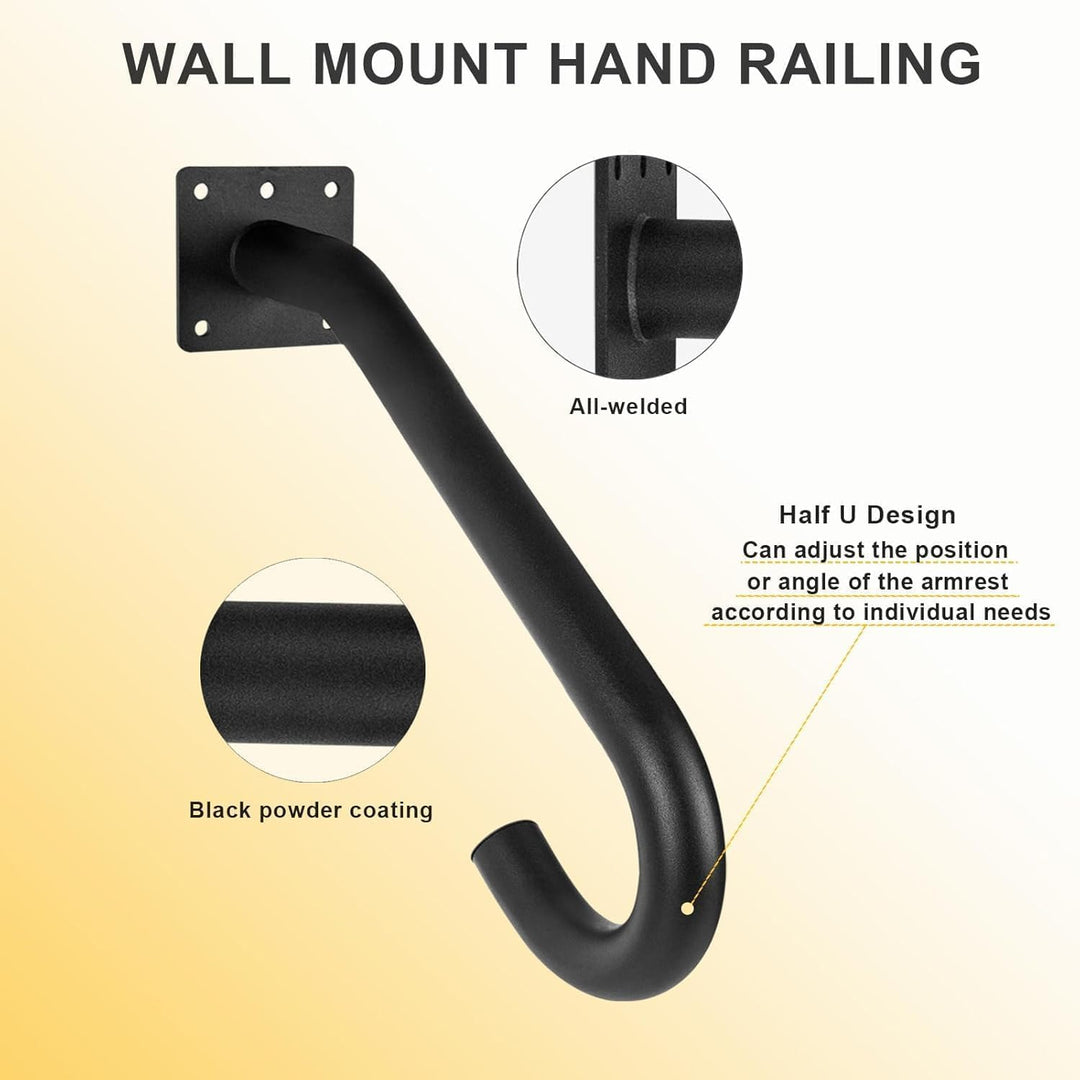 VANROUG 2 Pcs Outdoor Stair Handrails, U-shaped Handrail for 1 to 3 Steps, Wall Mount Handrail Stair