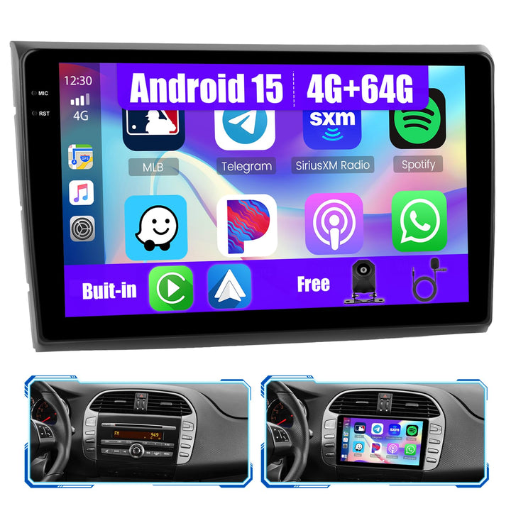 [4G+64G] Inefala Android 15 Autoradio für FIAT Bravo 2008-2013 mit Wireless Carplay Android Auto, 9