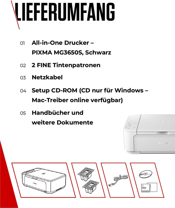 Canon PIXMA MG3650S Farbtintenstrahldrucker (Drucken, Scannen, Kopieren, WLAN, Apple AirPrint, autom