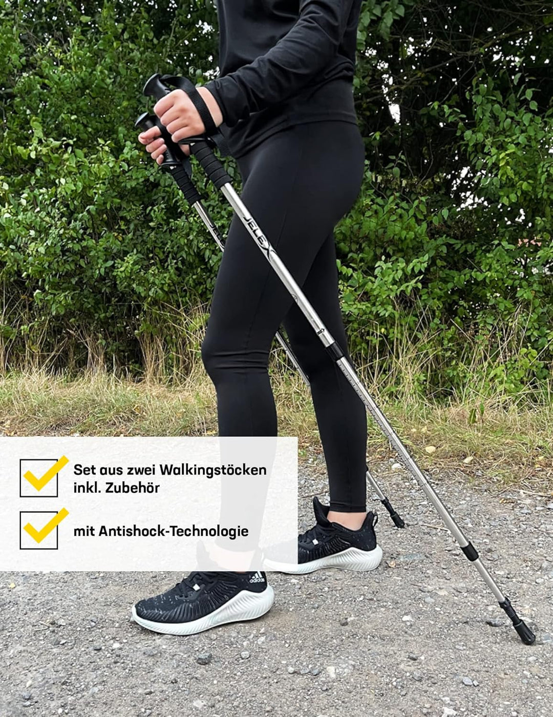 JELEX Nature Teleskop Walking Stöcke für Nordic Walking verstellbar, inkl. diverser Aufsätze für Out