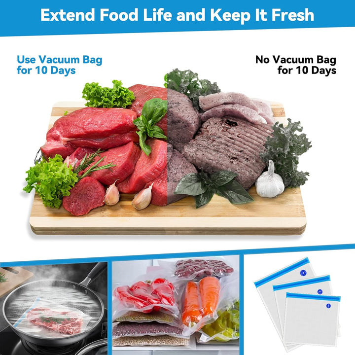 O2frepak 15er-Pack wiederverwendbare Sous-Vide-Beutel,BPA-freie Vakuumbeutel in 3 Grössen mit Pumpe