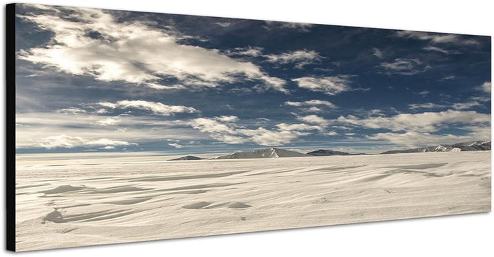 Paul Sinus Art Panoramabild auf Leinwand und Keilrahmen 150x50cm Winterlandschaft Schnee Berge Wolke