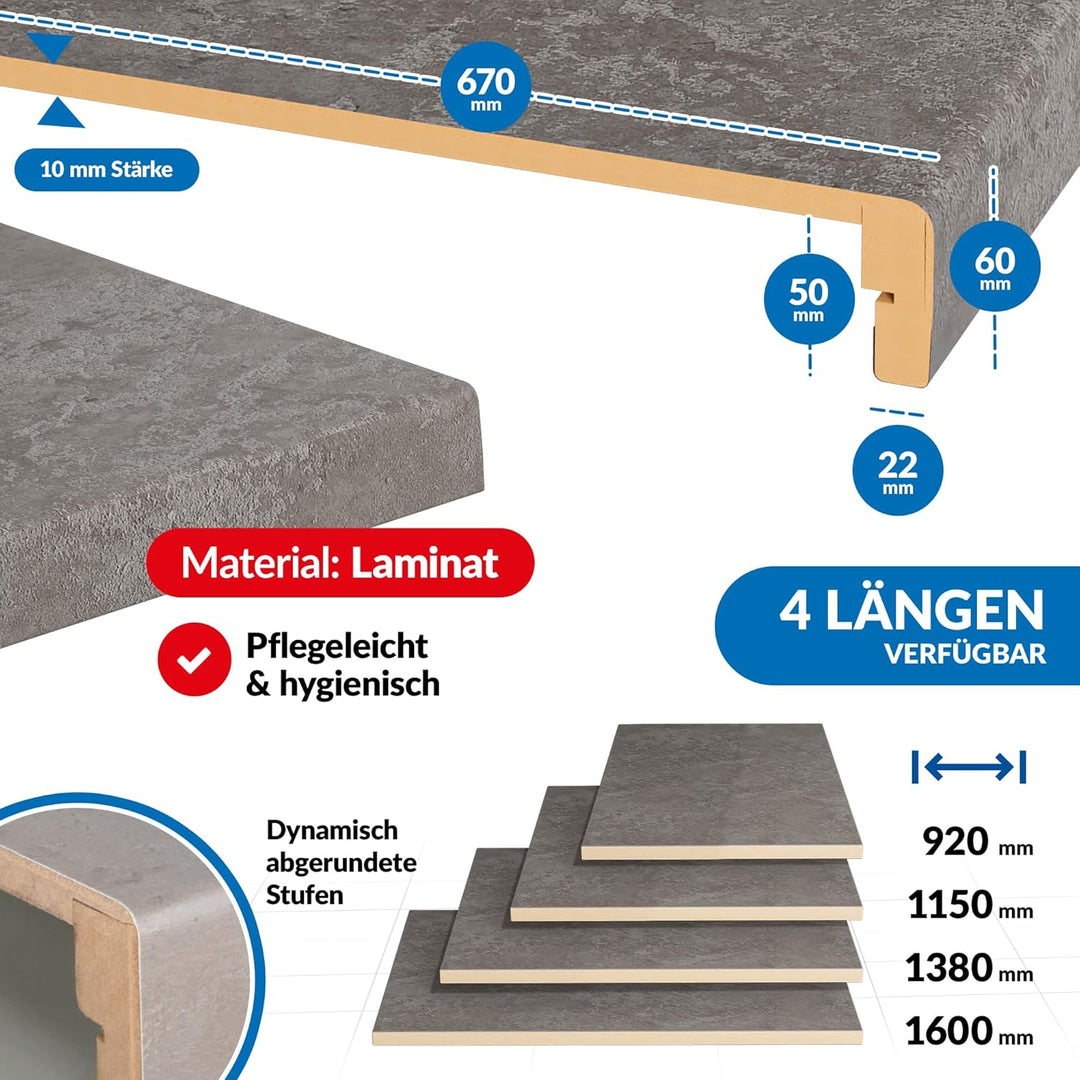 Treppenstufen mit U-Profil [LED-kompatibel] Renovierungsstufen für die Treppe, Laminat-Stufen, Tritt