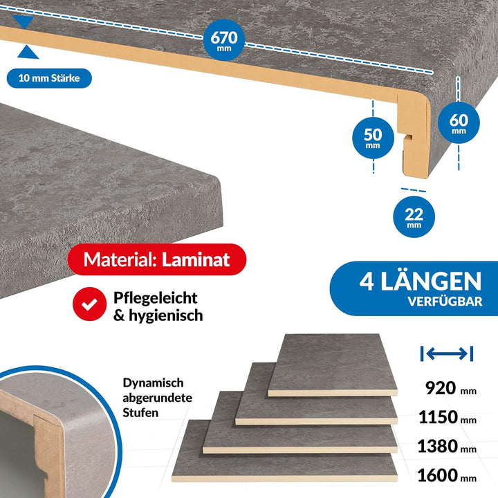 Treppenstufen mit U-Profil [LED-kompatibel] Renovierungsstufen für die Treppe, Laminat-Stufen, Tritt