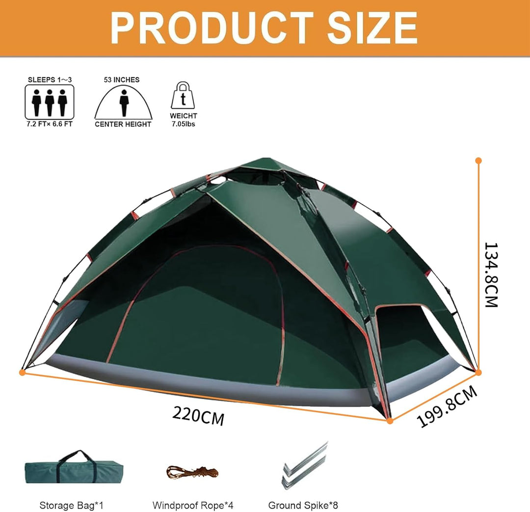 Campingzelt, automatisches Instant Pop up Zelt für 2-3 Personen, doppelschichtiges Wind und wasserdi