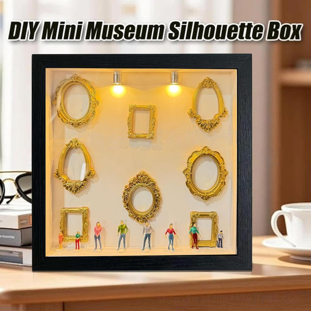 DIY Mini Museum Silhouette Box mit LED Licht, DIY Mini Museum Bilderrahmen mit 8 Mini Goldene Rahmen