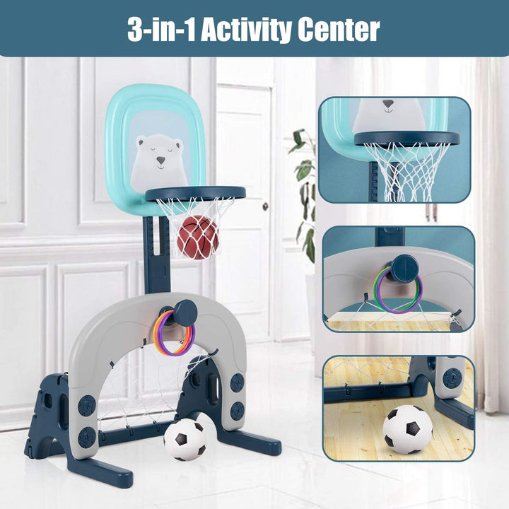 Basketballkorb-Set, 3-in-1 Kinder-Basketballständer, Sport, Aktivitätszentrum, Ballspiele, verstellb