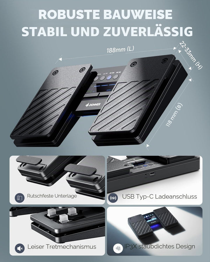 Donner Wireless Bluetooth Page Turner Pedal Bluetooth-Seitenumblätterer-Pedal für iPad-Tablets und S