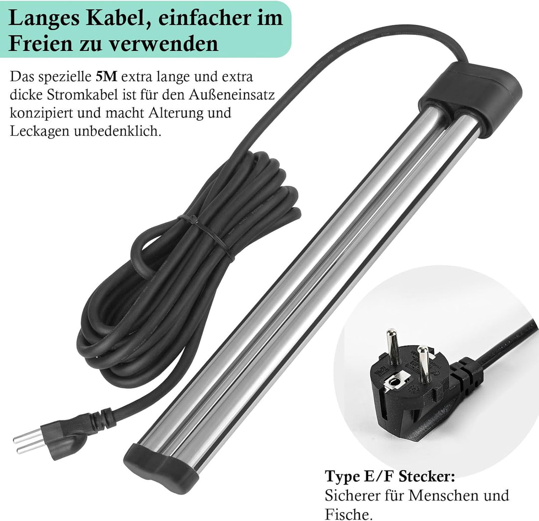 FEDOUR Teichheizung 600W - Eisfreihalter für Teiche, Koi-Teich, Gartenteichenteiser mit 5m Langem Ka