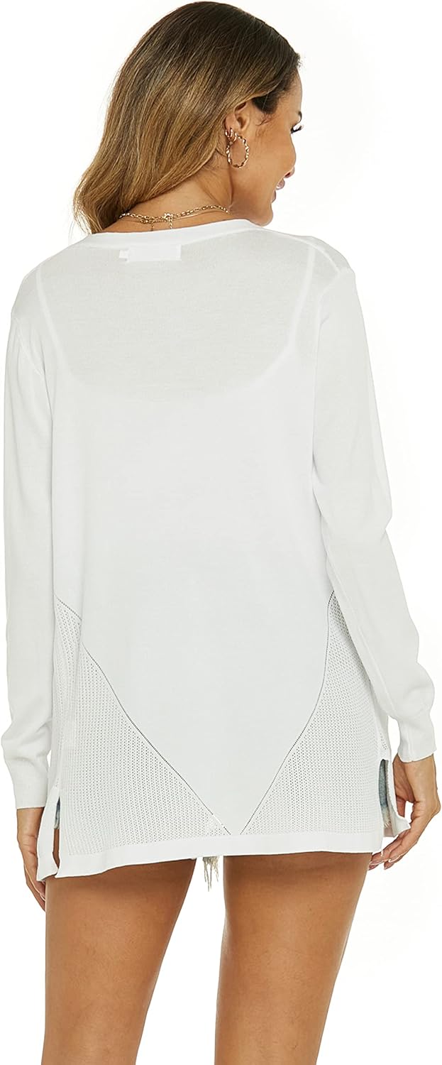 Damen Strickjacke Sommer Cardigan Elegant Lang Jacke Leichte Langarm Offene Strickjacke Sommerjacke