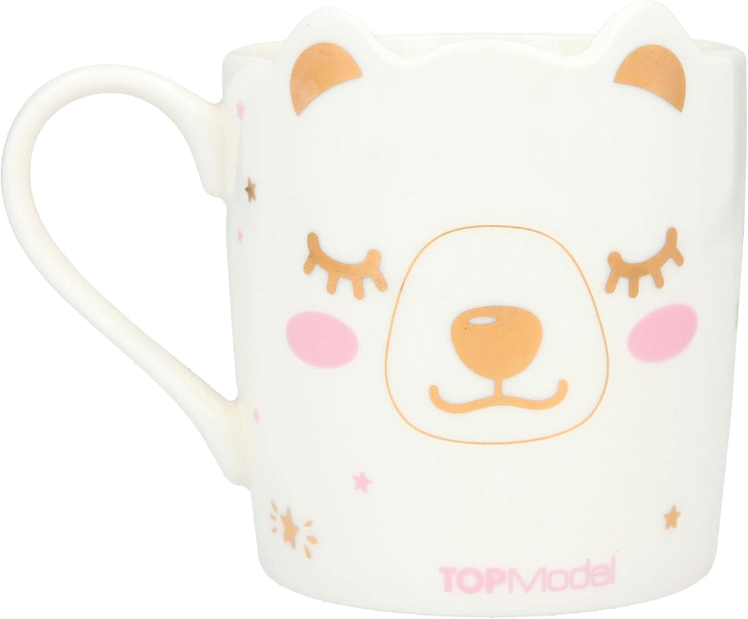 Depesche 12033 TOPModel Iceworld - Tasse in Weiss mit Model-Motiv, Eisbären-Ohren und Goldaufdruck,