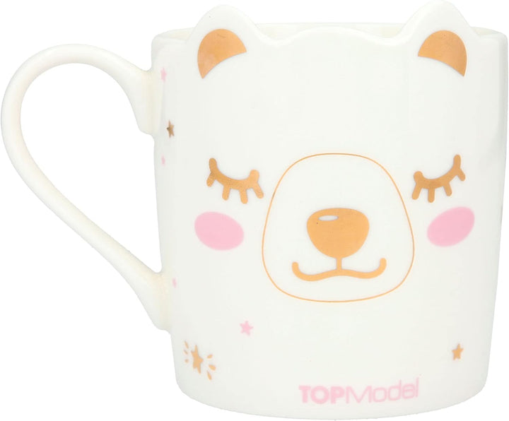 Depesche 12033 TOPModel Iceworld - Tasse in Weiss mit Model-Motiv, Eisbären-Ohren und Goldaufdruck,