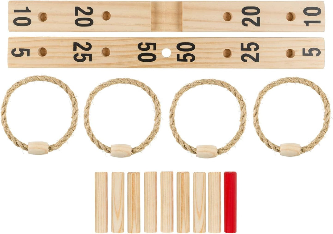 Idena - Ringwurf-Spiel aus Holz mit 9 Spielstäben und 4 Ringen aus Sisal, Geschicklichkeits-Spiel fü