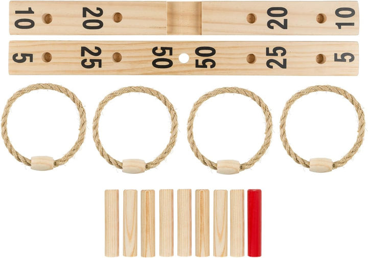 Idena - Ringwurf-Spiel aus Holz mit 9 Spielstäben und 4 Ringen aus Sisal, Geschicklichkeits-Spiel fü