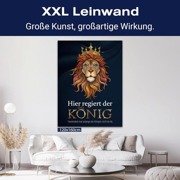 wandmotiv24 Leinwand-Bild Löwe, Grösse 60x45cm, Hochformat, König der Löwen, Gold, Krone, Königin, R