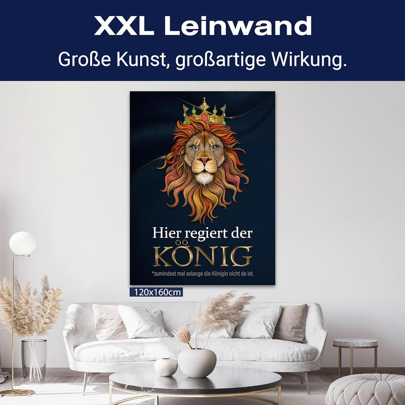 wandmotiv24 Leinwand-Bild Löwe, Grösse 60x45cm, Hochformat, König der Löwen, Gold, Krone, Königin, R