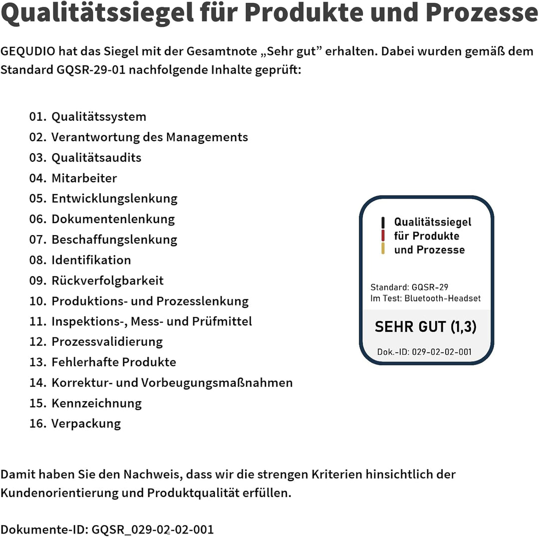 GEQUDIO GB-2 Headset mit Mikrofon Bluetooth | Kopfhörer Kabellos | Passives Noise Cancelling | 2 Ger