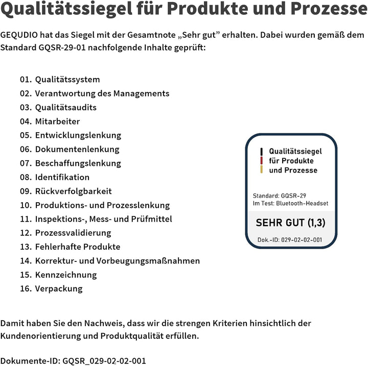 GEQUDIO GB-2 Headset mit Mikrofon Bluetooth | Kopfhörer Kabellos | Passives Noise Cancelling | 2 Ger