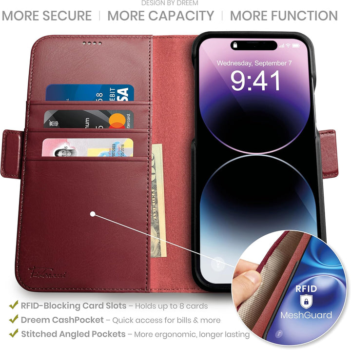 Dreem Fibonacci iPhone 14 Pro Geldbörsen-Hülle / 2-in-1 Stossfestes MagSafe Case und abnehmbares Lux