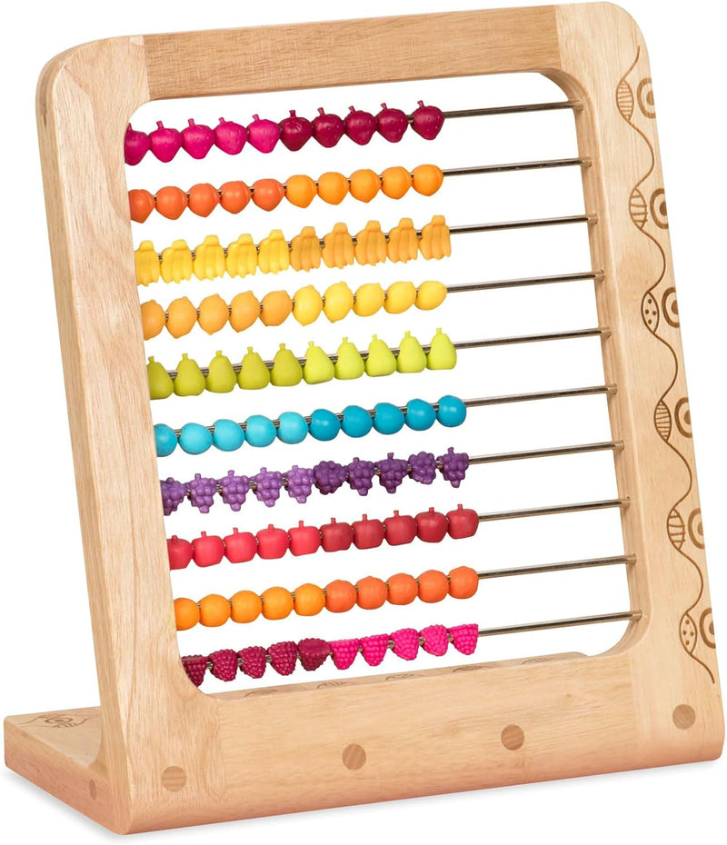 B. toys Rechenschieber aus Holz mit 100 Perlen – Lernspielzeug Abakus mit bunten Obstperlen – Rechen