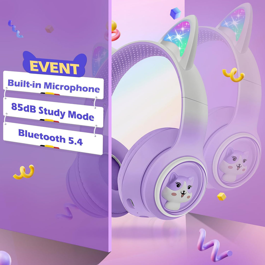 Bluetooth Kopfhörer Kinder, Faltbar 85dB Mädchen Kopfhörer Over Ear, Kabellos Kinderkopfhörer mit LE