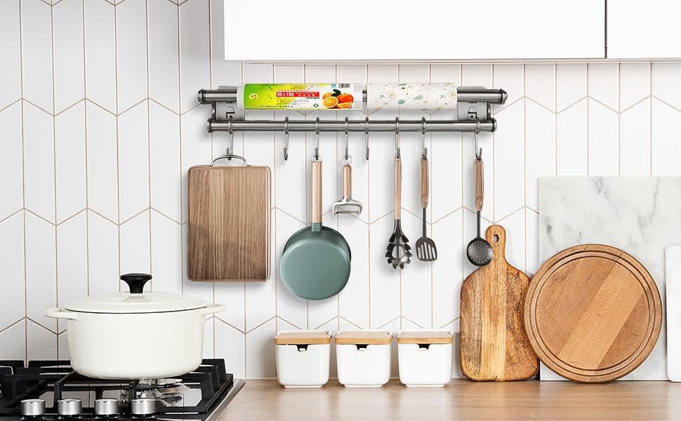 Hakenleiste Küche ohne Bohren mit 8 Haken | Küchenutensilienhalter, Küchenleiste, Küchen Organizer,