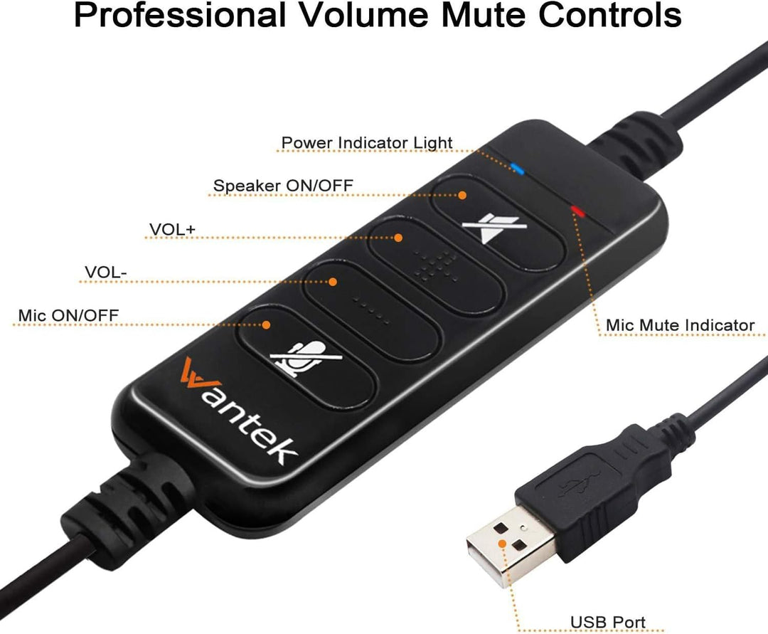 Wantek USB Headset Mono mit Noise Cancelling Mikrofon und Call Volume Control Call Center Headsets m
