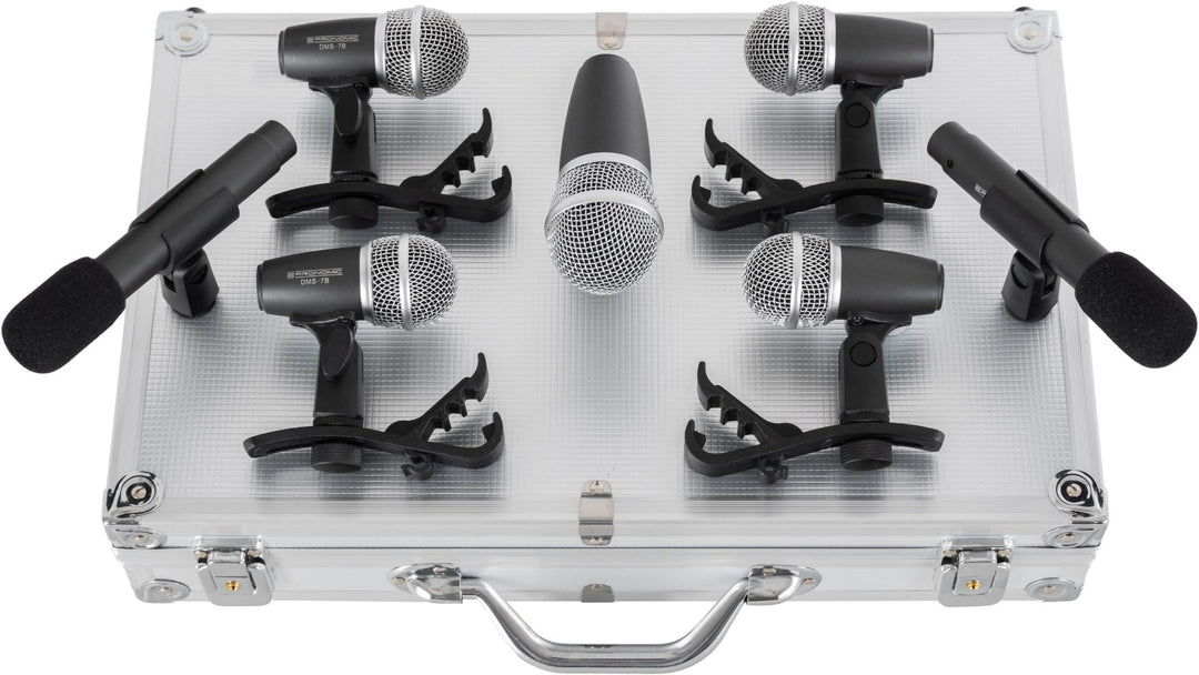 Pronomic DMS-7 Drum Schlagzeugmikrofonset - Drum Mikrofon Set mit 7 Mikrofonen für Bühne und Tonstud