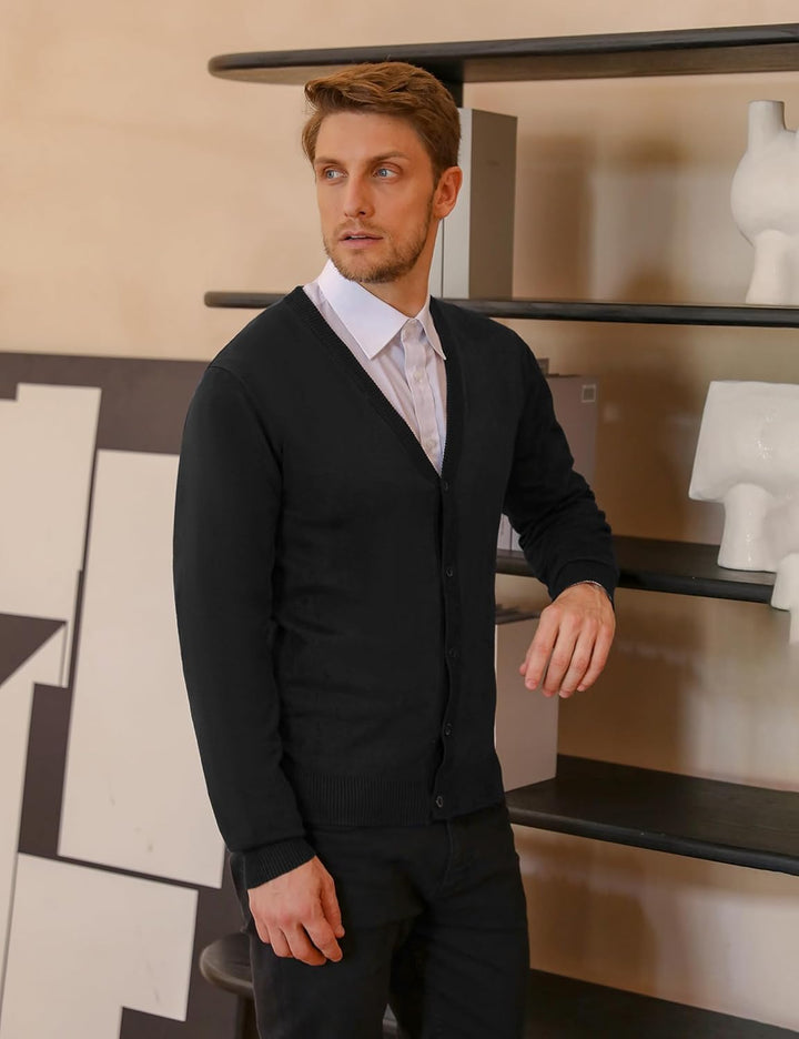 iClosam Herren Strickjacke Cardigan Mit V-Ausschnitt Aus Baumwolle Schwarz M, Schwarz M