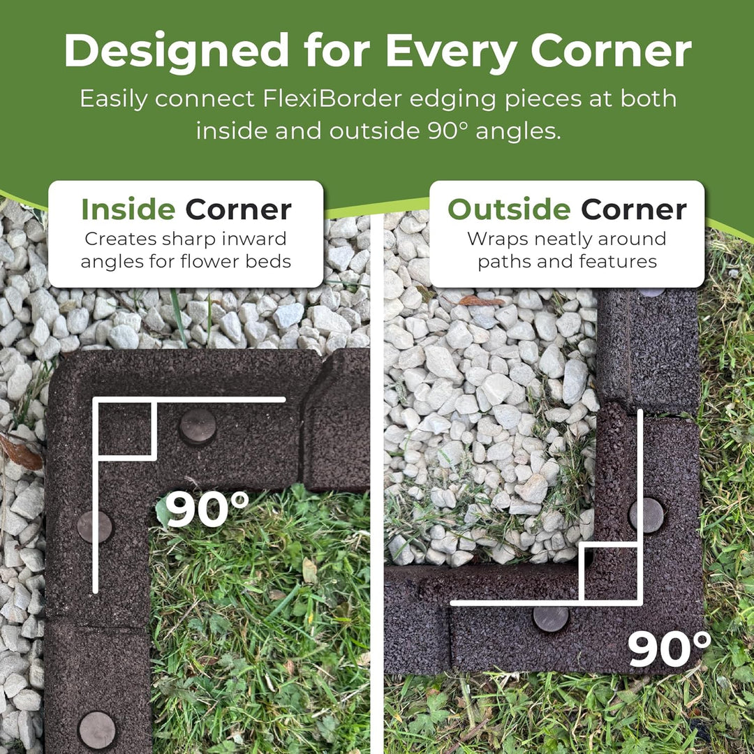 FlexiBorder 2 x 90 Grad Innenecke Braun - Gummirand für den Rasen - Gartenbegrenzung für Rasenfläche
