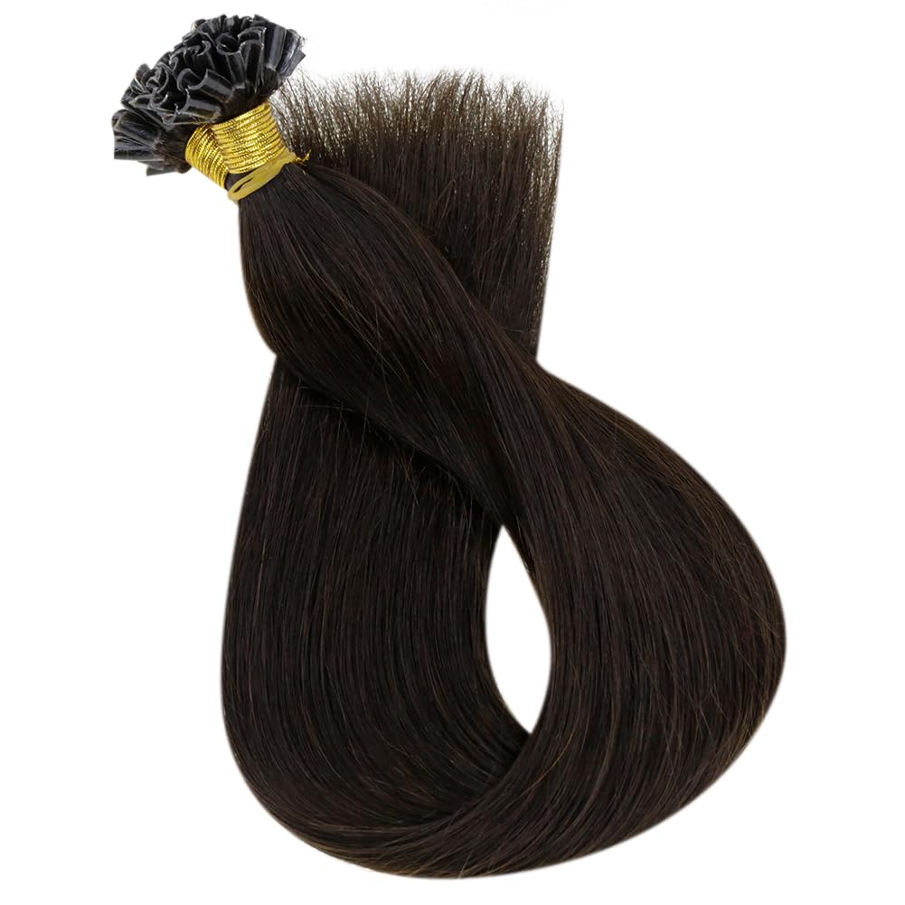 Fshine Haarverlängerung Echthaar Bondings Extensions Echthaar 35cm 50g Dunkelste Braun U Tip Hair Ex