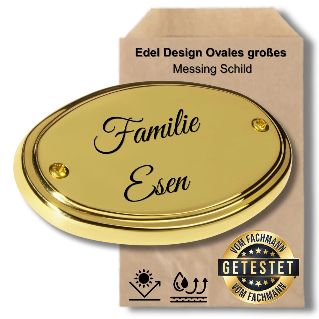 Edel Design Ovales grosses Messing Schild - Türschild - Länge 11,1 cm, Breite 7,3 cm, Höhe 0,5 cm mi