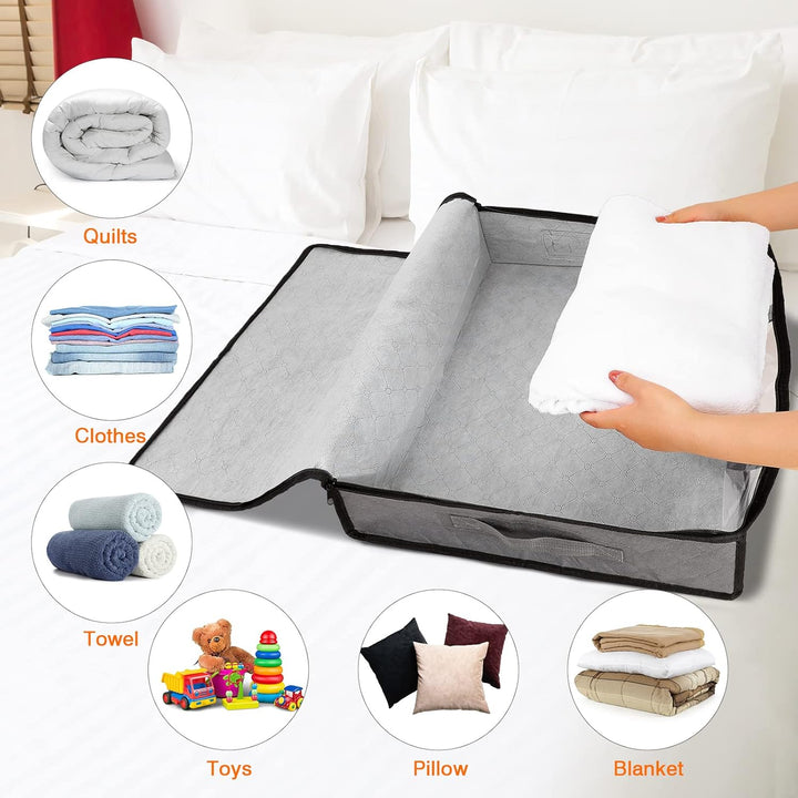 AiQInu Unterbett Aufbewahrungsbox,4 Stück Unterbettkommode mit Sichtfenster und 4 Haltegriffen 60x 4