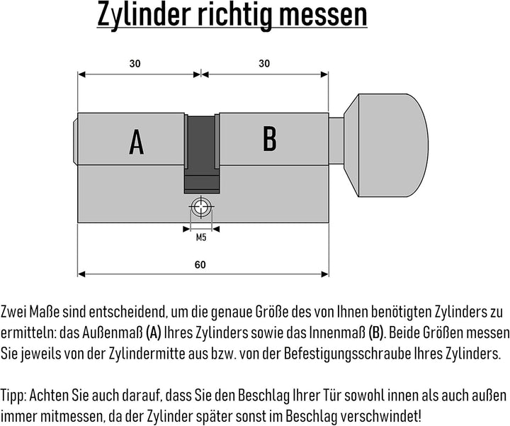 Gleichschliessende Schliesszylinder 60 mm (30/30 mm) inkl. 3 Schlüssel pro Zylinder (Zylinderanzahl