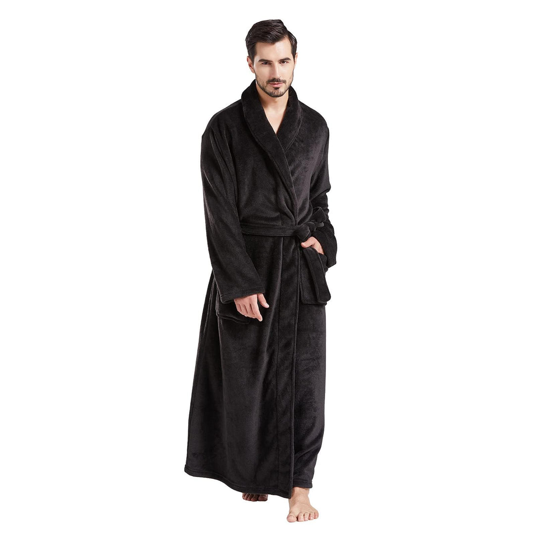 FashGudim Herren Bademäntel gross und gross in voller Länge Plüsch Fleece lange Robe Schal Kragen wa