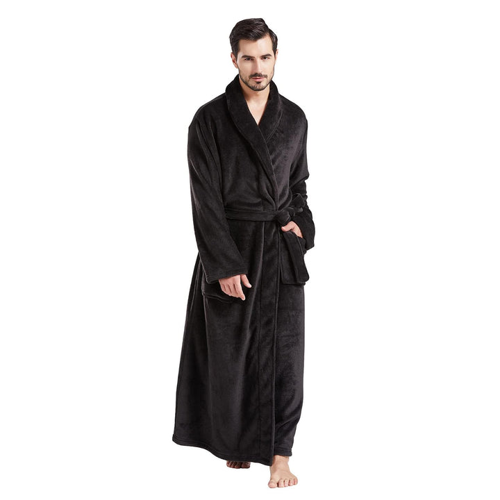 FashGudim Herren Bademäntel gross und gross in voller Länge Plüsch Fleece lange Robe Schal Kragen wa