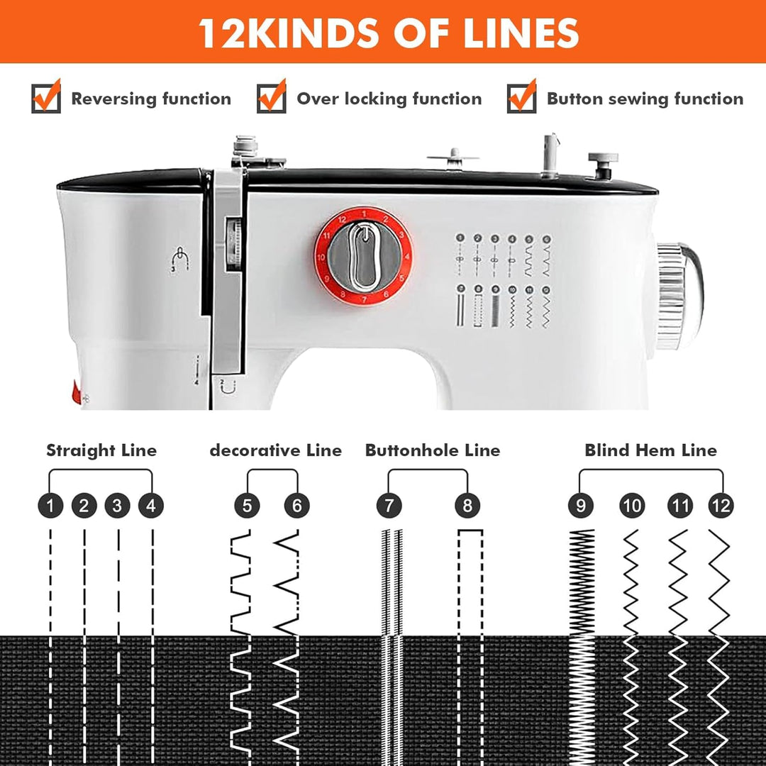 Dekaim FLSM-519 Nähmaschine, Elektrische Nähmaschine für Anfänger und Kinder, 12 Stichprogrammen, Fr